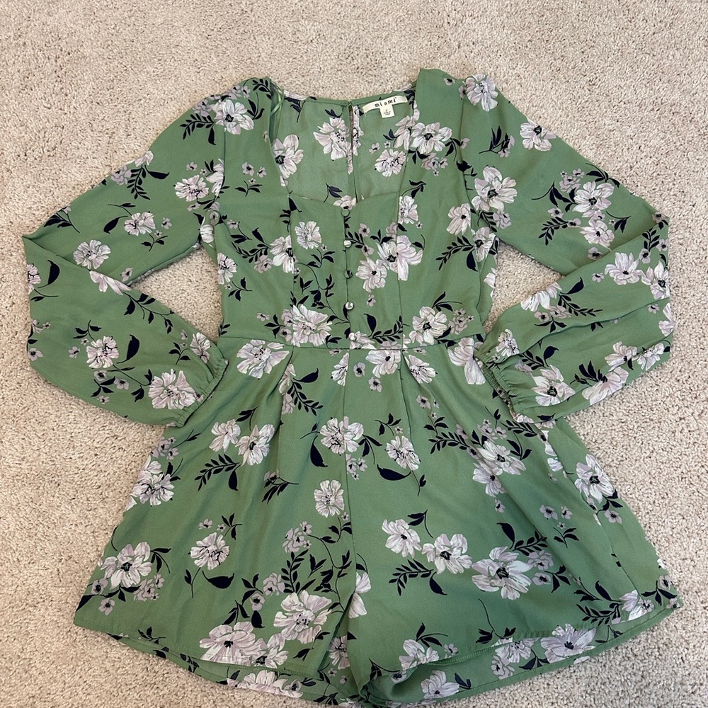 Miami Green Floral Button Up Romper